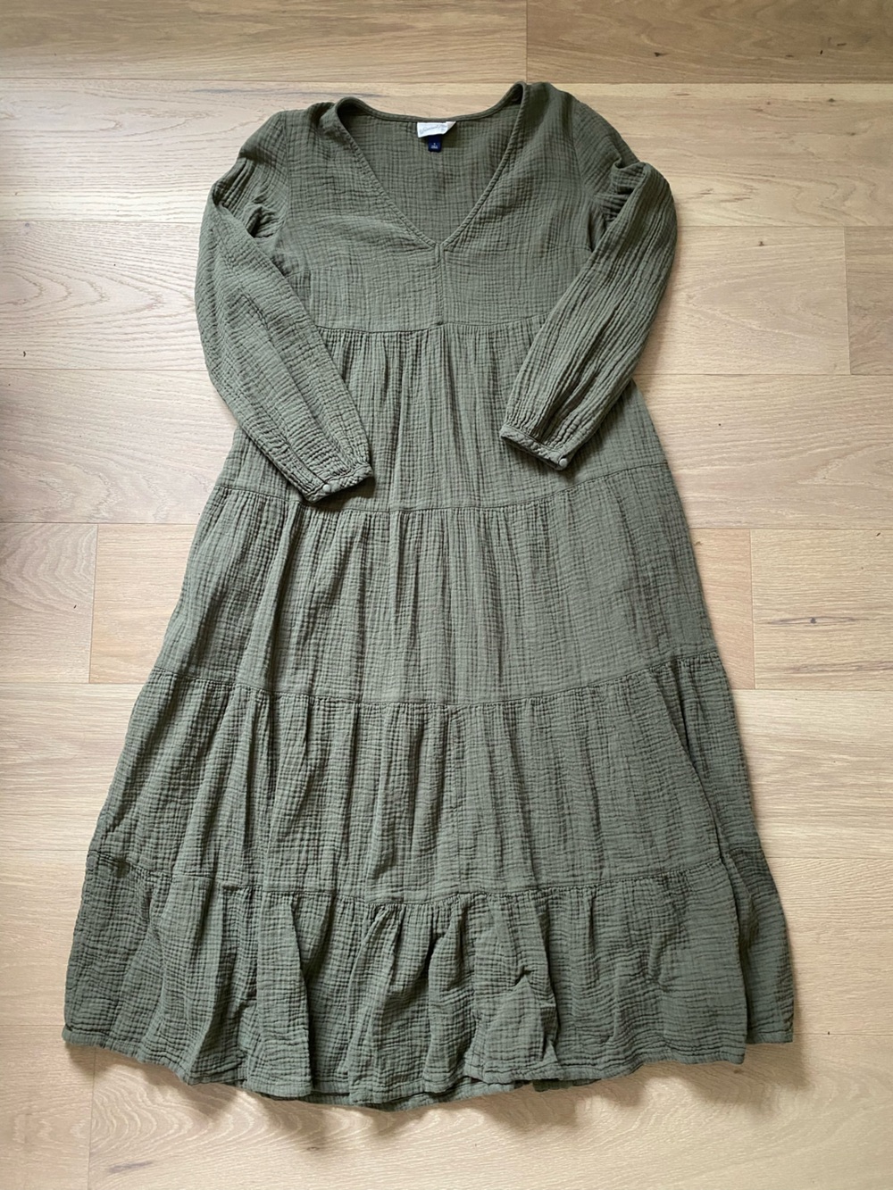 Olive Green Tiered Textured Midi Dress